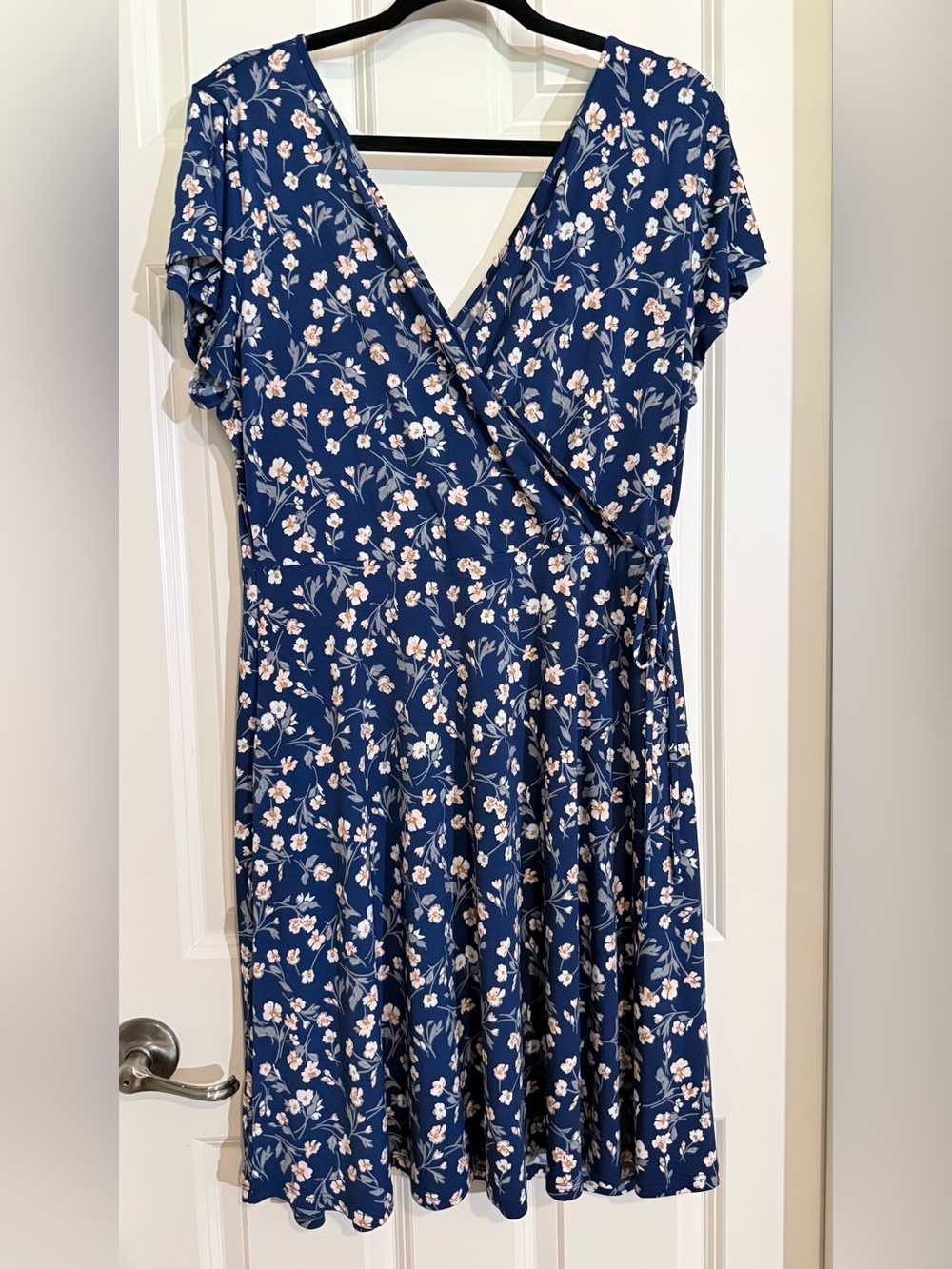 Kaileigh Navy Floral Faux-Wrap Midi Dress
